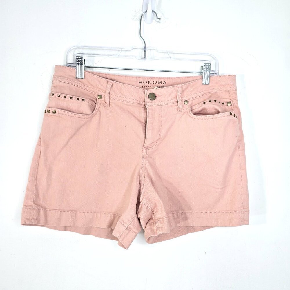 Sonoma Peach Pink Studded Modern Fit Stretch High Rise Denim Shorts